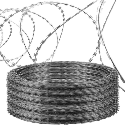 स्टेनलेस स्टील Concertina क्रॉस फ्लैट Warp BTO-22 रेजर हवाई अड्डे बाड़ के लिए कांटेदार तार बाड़